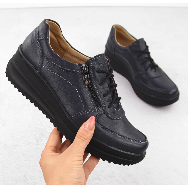 Pohodlné dámské kožené boty, tmavě modrá Helios 419 modrý