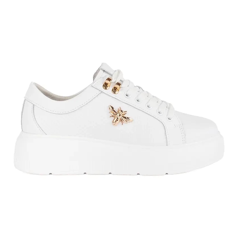 Bílé kožené tenisky na platformě bílý Bílé kožené tenisky na platformě bílý