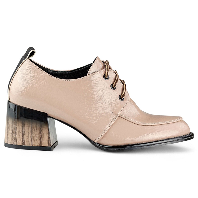 Lakované béžové kotníkové boty na červeném podpatku, elegantní dámské boty béžový