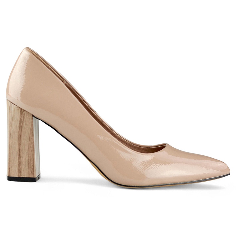Patentované béžové lodičky na vysokém podpatku s koženou stélkou béžový Patentované béžové lodičky na vysokém podpatku s koženou stélkou béžový