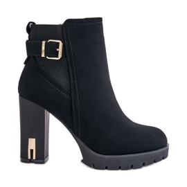 Dámské kozačky se zlatou přezkou na vysokém podpatku, zateplené černé Erilanes černá
