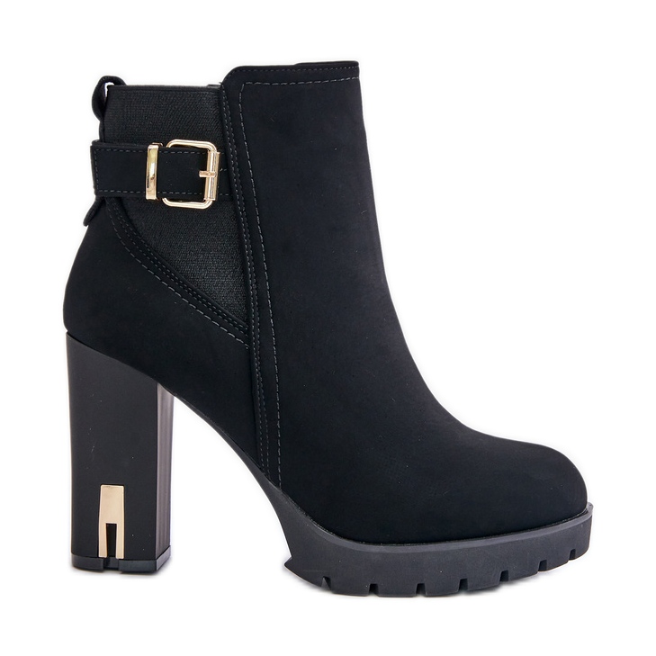 Dámské kozačky se zlatou přezkou na vysokém podpatku, zateplené černé Erilanes černá Dámské kozačky se zlatou přezkou na vysokém podpatku, zateplené černé Erilanes černá