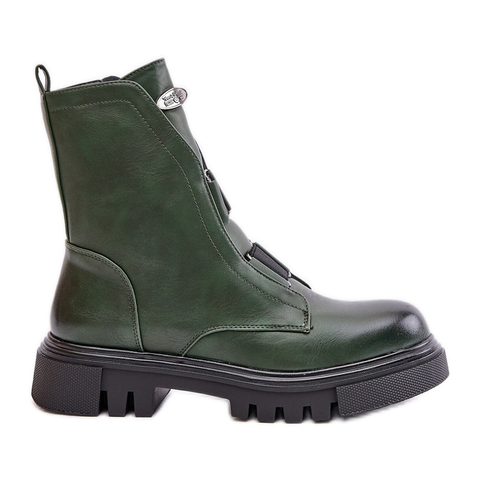 Dámské zateplené pracovní boty se zipem, eko kůže, zelená Mailyra