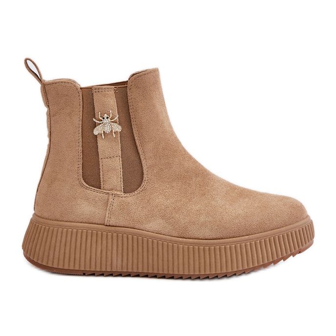 Dámské nazouvací kozačky na platformě se špendlíkem, Eco Suede Brown, Ciatheia hnědý
