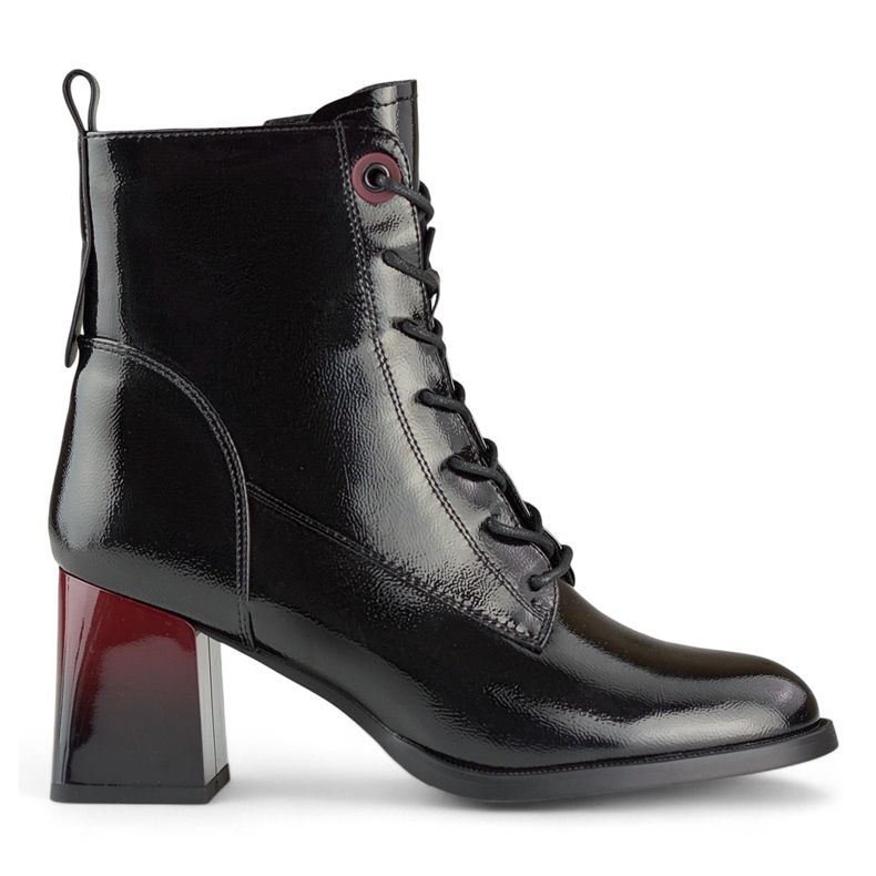 Šněrovací kotníkové boty, elegantní lakované kotníkové boty černá