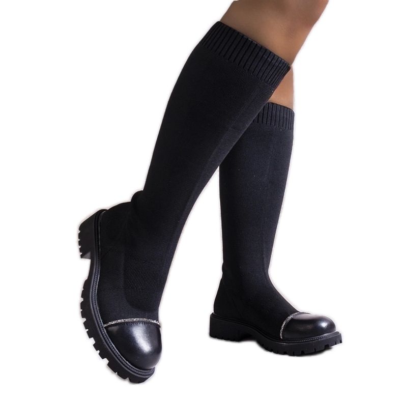 Černé kozačky zdobené zirkony Sayega černá