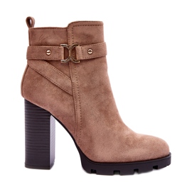 Béžové semišové kozačky na vysokém podpatku Liani béžový