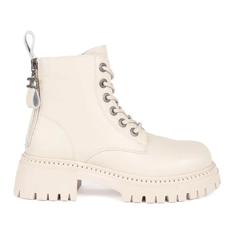 Dámské béžové kožené kotníkové boty na šněrování béžový Dámské béžové kožené kotníkové boty na šněrování béžový