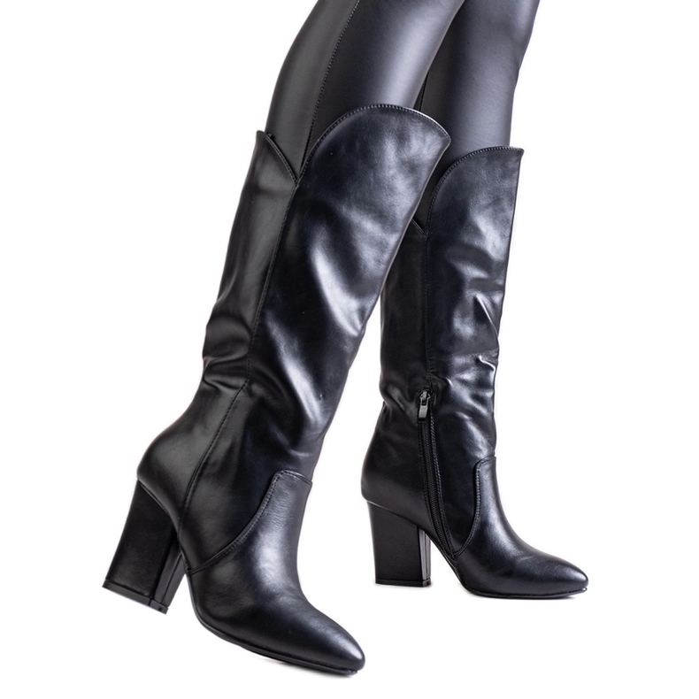 Černé kozačky na vysokém podpatku z eko kůže Amare černá