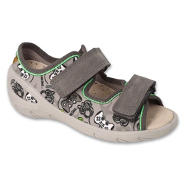 Dětské pantofle Befado na suchý zip, kožená vsadka 063X021, šedá