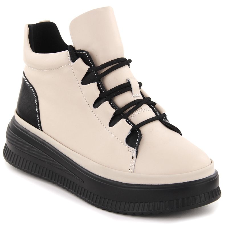 Dámské zateplené kožené kozačky, béžové, Artiker 55C1051 béžový