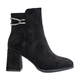 Zateplené dámské kotníkové boty na vysokém podpatku, Eco Suede, Black Saivia černý