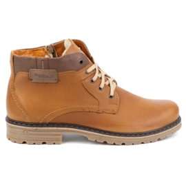 Polbut Pánské zimní boty, kožené zateplené kotníkové boty J35S, camel brown hnědý Polbut Pánské zimní boty, kožené zateplené kotníkové boty J35S, camel brown hnědý