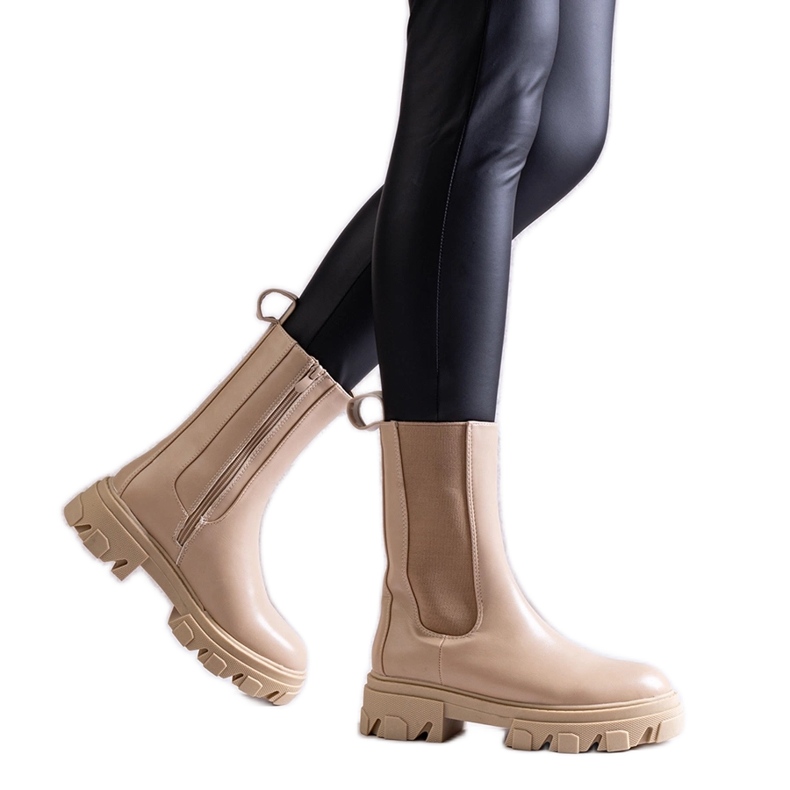 Béžové vysoké kotníkové boty z eko kůže Manera béžový Béžové vysoké kotníkové boty z eko kůže Manera béžový