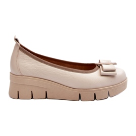 Lewski Shoes Kožené baleríny na platformě se zdobením, Cream Lewski 3384 béžový