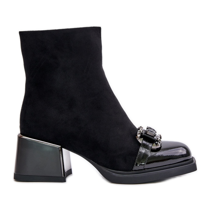 S.Barski Elegantní dámské kozačky na vysokém podpatku s ozdobou, černá MR880-127