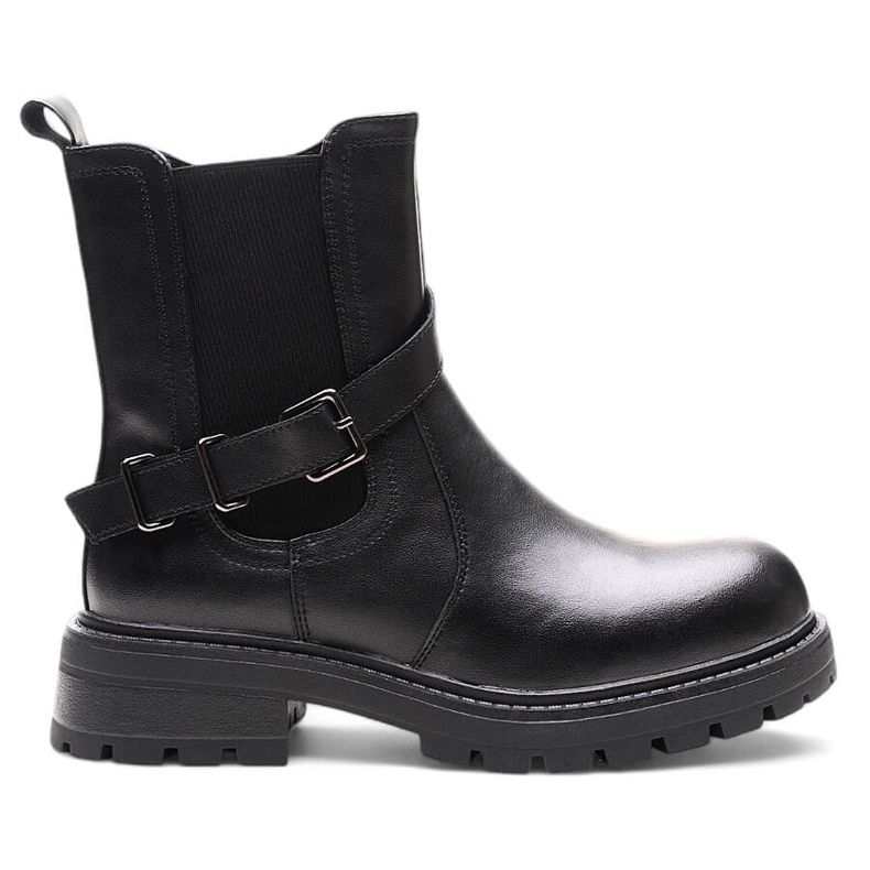 Kožené dámské kotníkové boty s přezkou, černé Sergio Leone TR719-S černá Kožené dámské kotníkové boty s přezkou, černé Sergio Leone TR719-S černá