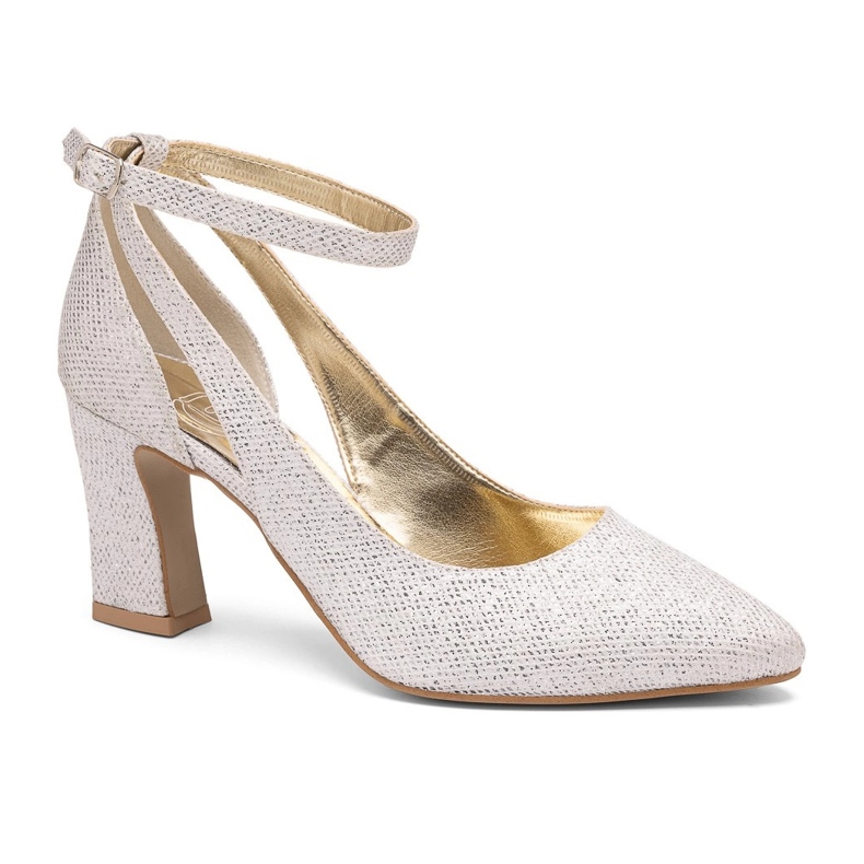 BUTDAM Stříbrné Mila třpytivé, stabilní lodičky s páskem kolem kotníku stříbrný