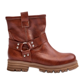 Kožené dámské ploché boty Lewski 3610 Brown hnědý