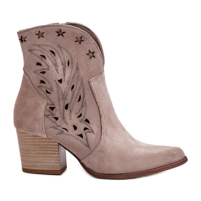 Prolamované semišové kovbojské boty na vysokém podpatku Lewski 3613 Cappucino béžový Prolamované semišové kovbojské boty na vysokém podpatku Lewski 3613 Cappucino béžový