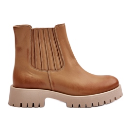 Dámské nazouvací kozačky na plochých podpatcích Leather Lewski 3611 Brown hnědý