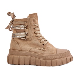 Hnědé dámské kozačky na platformě s ozdobným šněrováním Edidda hnědý