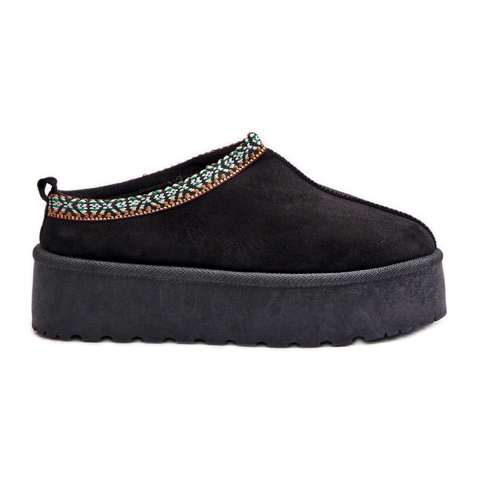 Dámské pantofle na platformě s výšivkou, černá Neroma