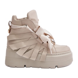 Dámské kožené tenisky na masivní platformě CheBello 4561 Beige béžový