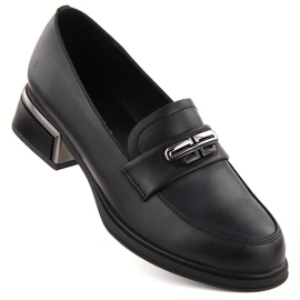 Dámské kožené boty na ozdobném podpatku, černá Vinceza 77102