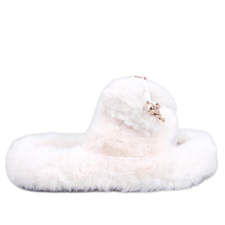 Kožešinové pantofle Burano Beige s mašlí a plyšovým medvídkem béžový