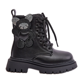 Zateplené dívčí kotníkové boty s medvídkem a zipem, Black Relobia černá Zateplené dívčí kotníkové boty s medvídkem a zipem, Black Relobia černá