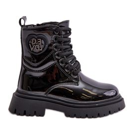 Dívčí lakované kozačky s kožešinovou podšívkou a zipem, černá Evaliraea Dívčí lakované kozačky s kožešinovou podšívkou a zipem, černá Evaliraea