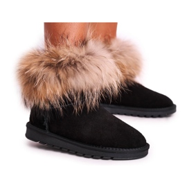 Dámské kožené sněhule Mukluki s kožešinou Snow Fox Black černý