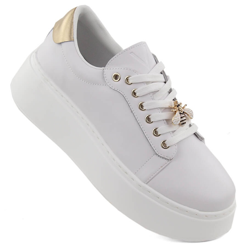 Kožená sportovní obuv na platformě, bílá Vinceza 89101 bílý