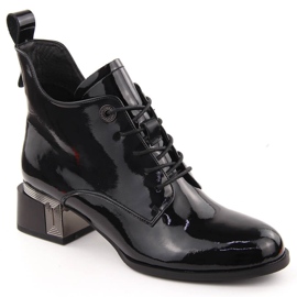 Černé lakované dámské kotníkové boty na podpatku D&amp;A S.Barski Premium Collection CR42-025 černý