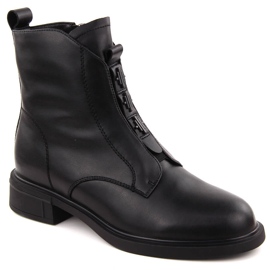 Černé dámské kožené kozačky D&amp;A S.Barski Premium Collection CR42-080 černý