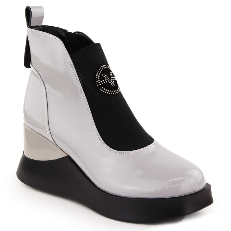 Šedé dámské kožené kozačky na klínku Vinceza 66703 šedá