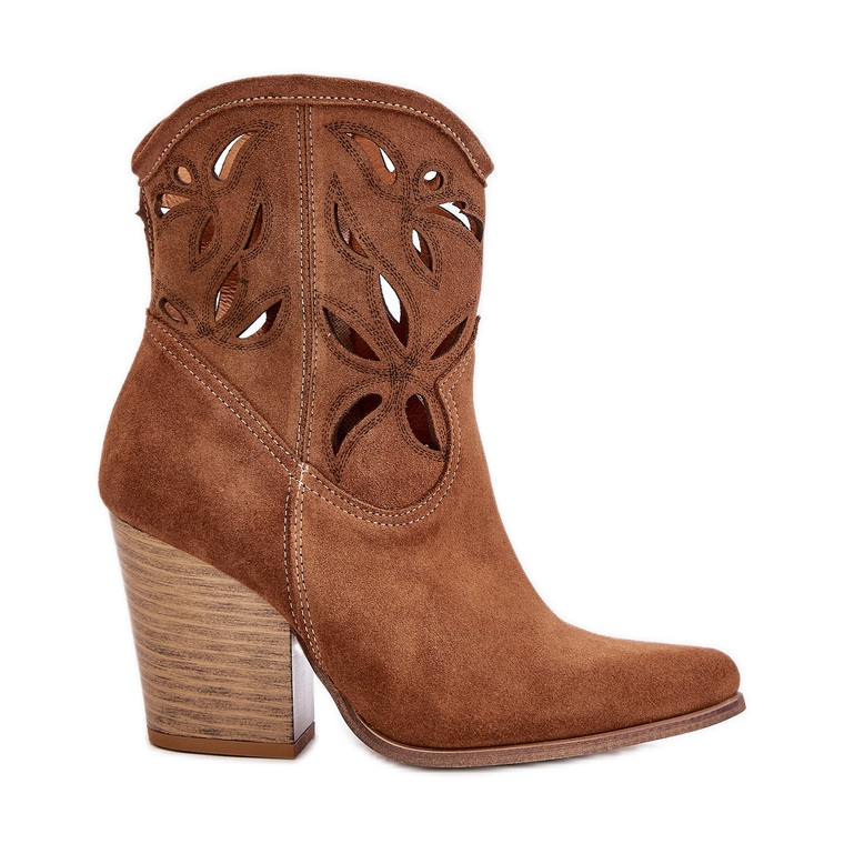 Lewski Shoes Semišové kovbojské boty s prolamovaným vzorem Lewski 3612 Brown béžový