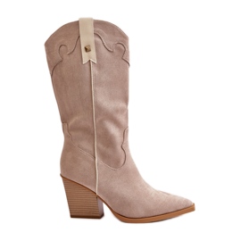 Zateplené kovbojské boty na vysokém podpatku Eco Suede Béžová Hanivin béžový Zateplené kovbojské boty na vysokém podpatku Eco Suede Béžová Hanivin béžový