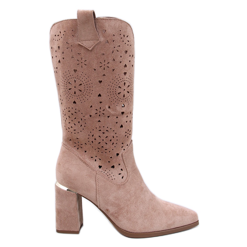 Strokes Khaki prolamované boty na vysokém podpatku hnědý