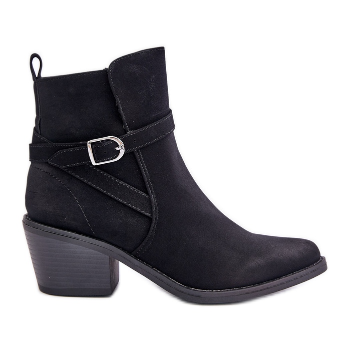 Černé kovbojské boty na vysokém podpatku Glamer se špičatou špičkou, zateplené, na zip černá