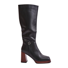 S.Barski Kožené elegantní zateplené boty na vysokém podpatku D&amp;A JC42-39 Black černý