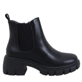 Ledeck Black Pu Chelsea boty na širokých podpatcích černý