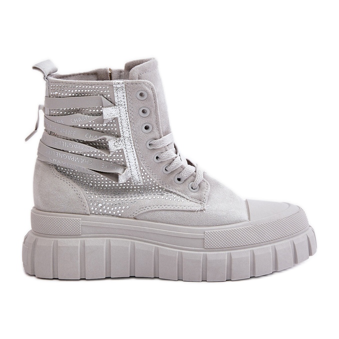 Dámské vysoké tenisky na masivní platformě s ozdobou, šedá Zaidria