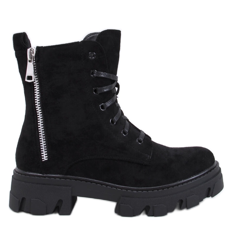 Healy Black šněrovací kotníkové boty se silnou podrážkou černá