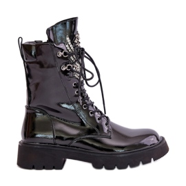 S.Barski Patent Worker Boots with Decoration Insulated D&amp;A MR880-080 Black černý