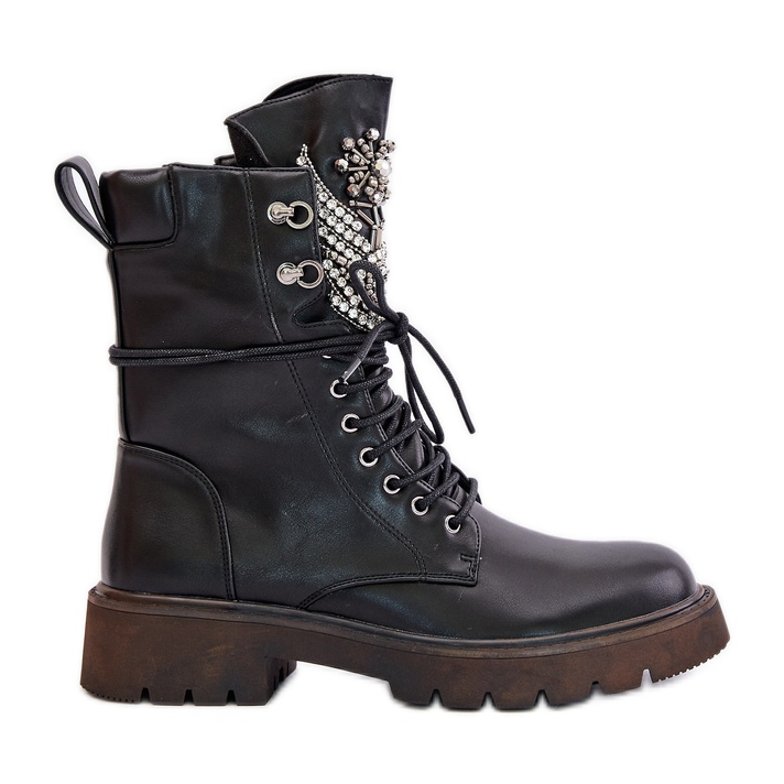 S.Barski Ekologické kožené pracovní boty s dekorací zateplené D&amp;A MR880-080 černá