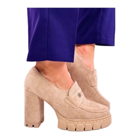 Khaki mokasíny na vysokém podpatku a platformě béžový Khaki mokasíny na vysokém podpatku a platformě béžový