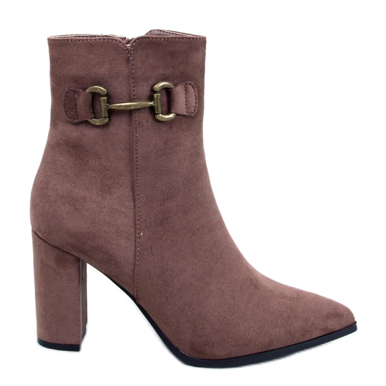 Khaki semišové kotníkové boty na vysokém podpatku hnědý