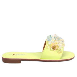 Zelené pantofle s barevnými kamínky zelená